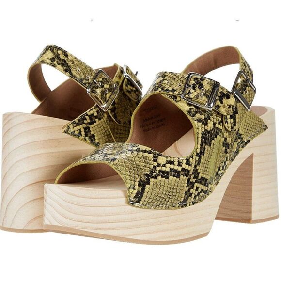 Free People Clog Platform Sandal Womens 36 Belem's Yellow Snake Open Toe NEW - Picture 1 of 7